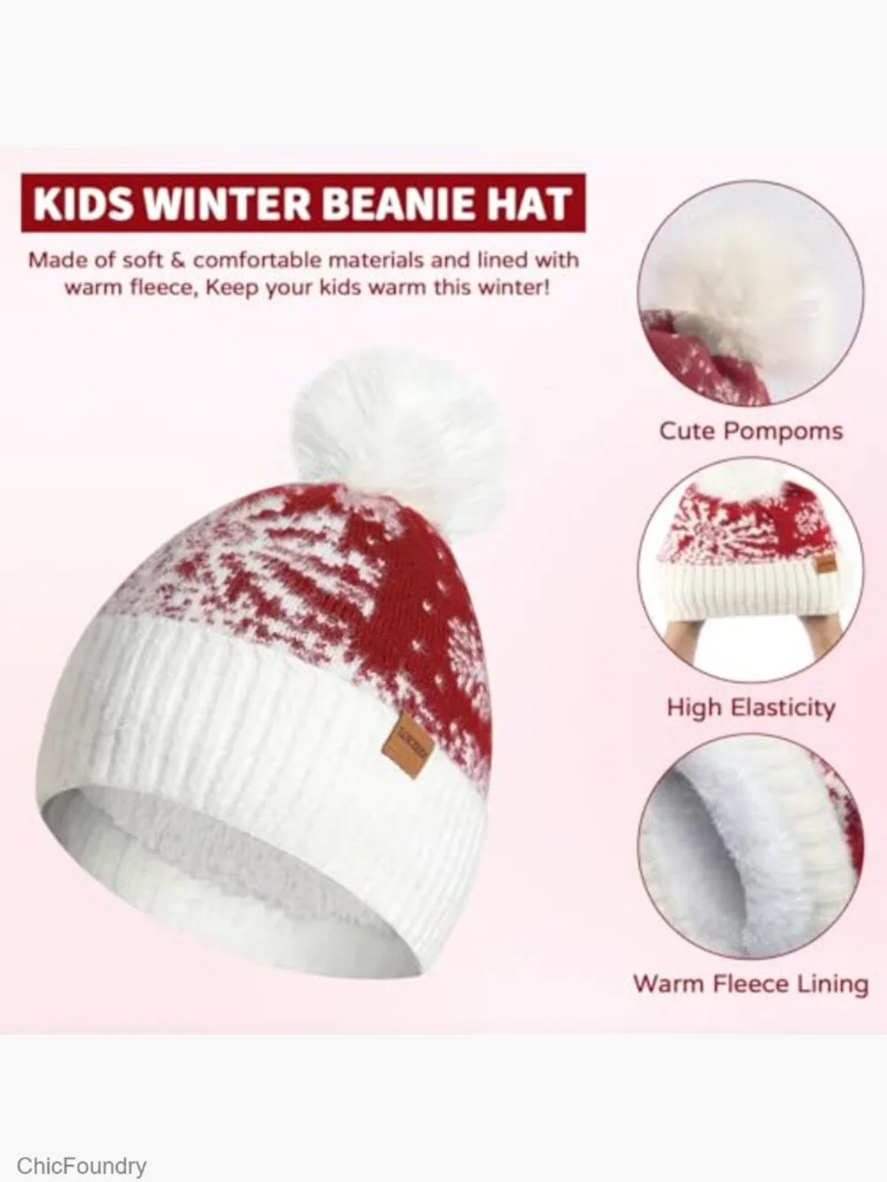 Kids Winter Hat Gloves Scarf Set Fleece Lined Beanie Pom Knit Neck Warmer